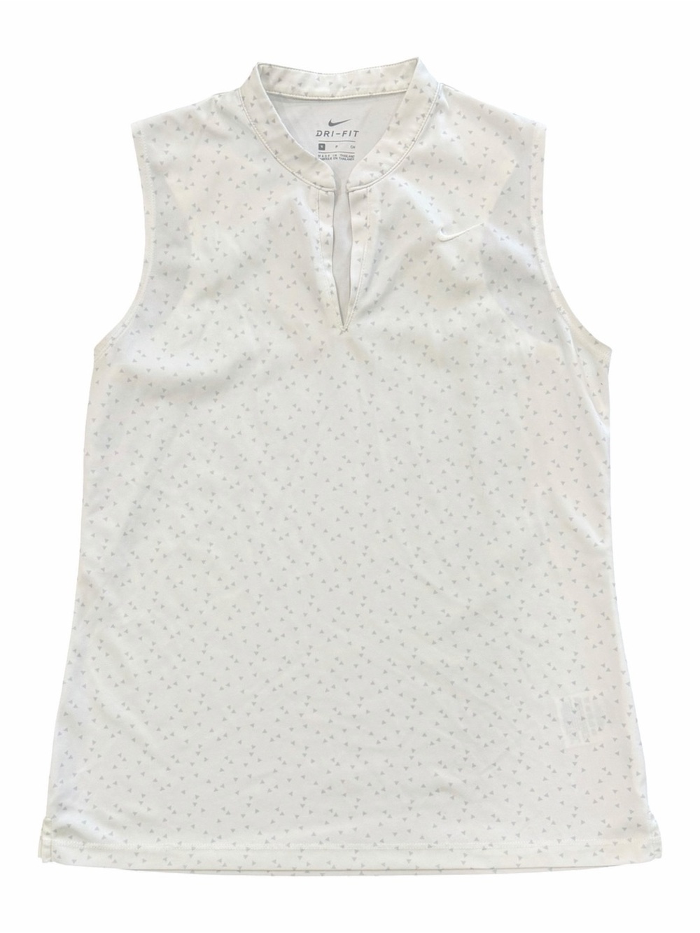 Nike White Dri-FIT Victory Sleeveless Golf Polo with Lavender Triangles S
